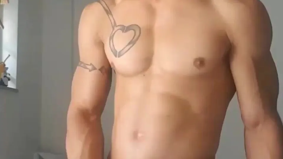 Hung uncut latino jerks his huge cock and cums on his abs