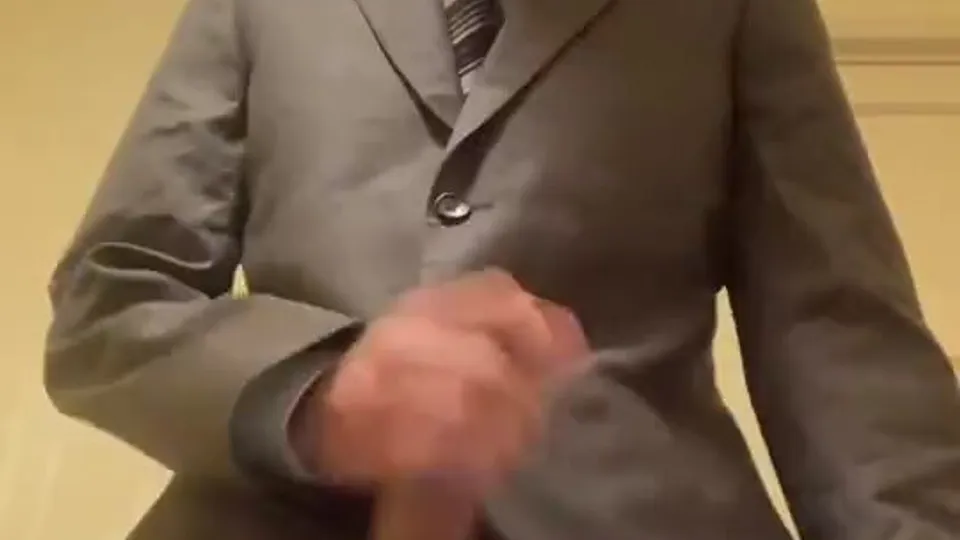 Hung uncut suited nerd jerks off and shoots hot cumload - ThisVid.com