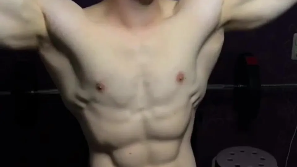 Hunk German guy flexing and jerking off