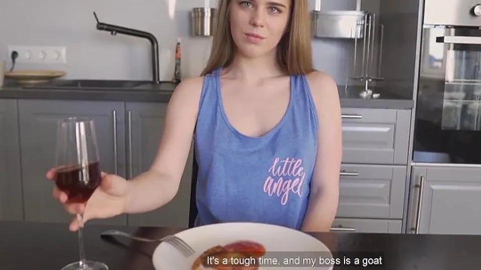 Invited a Russian cutie to dinner and treated her with a strong dick