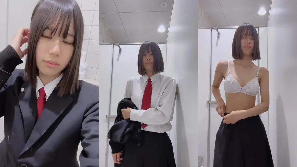 Japanese sister takes off school uniform and takes selfie 