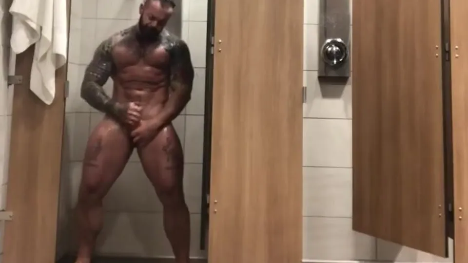 Gym Shower Jerk Off and Cum