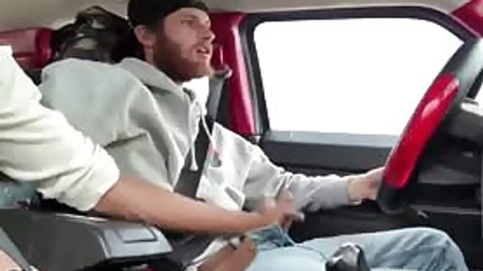 jerking off my white trash buddy when out driving