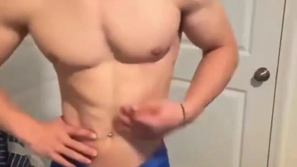Muscular College Guys in Bedroom Action