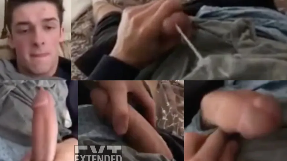 Jock in his bed jerking his cock for a chick & cumming - ThisVid.com