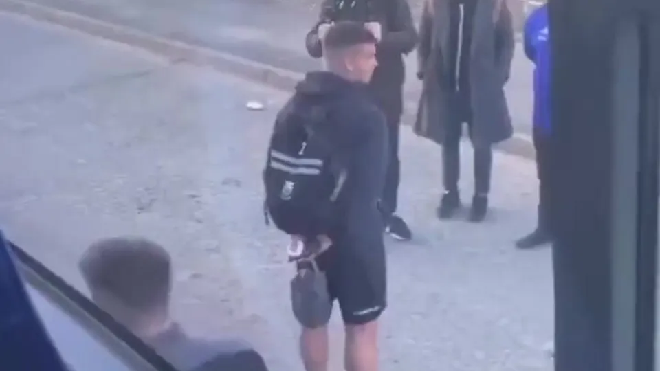 Lad fully pantsed outside tour bus (rear only) - ThisVid.com