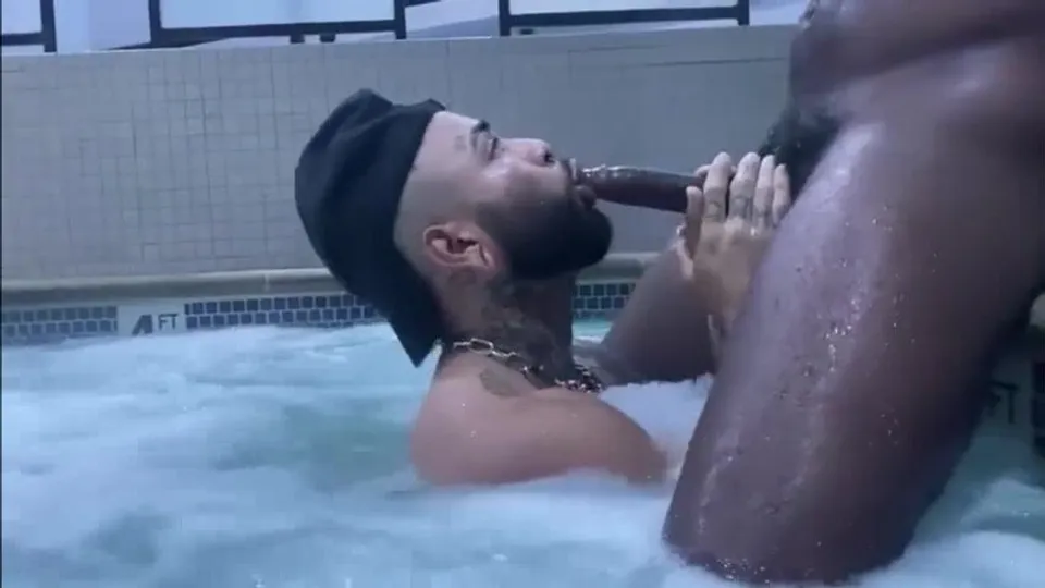 Latino sucking BBC in public health spa - ThisVid.com