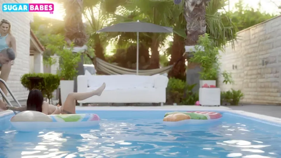 Lesbian Poolside Dildo Play