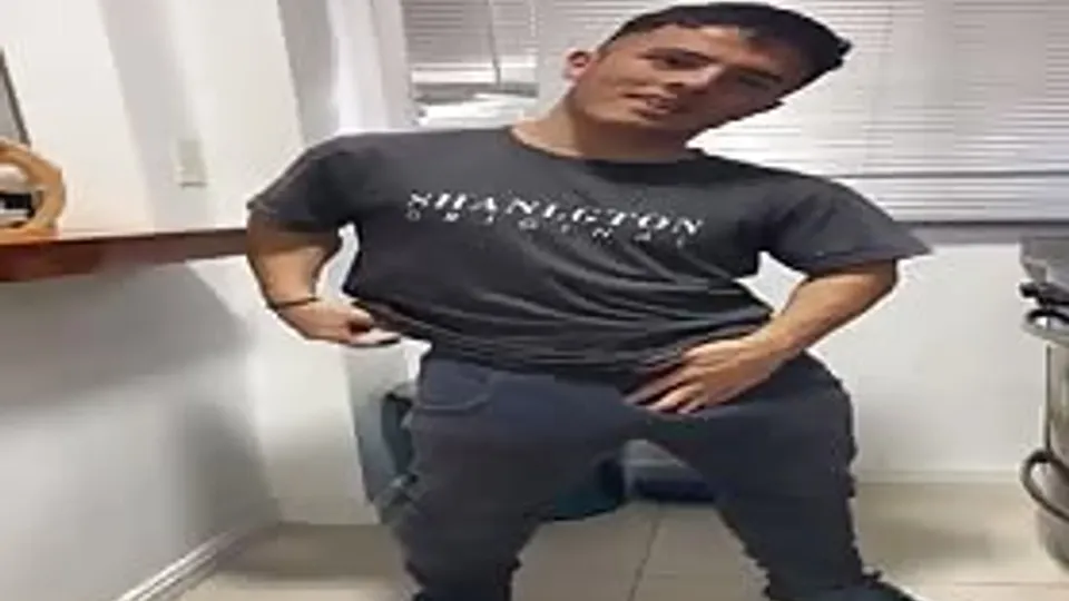 Little dude rubbing his cock in the kitchen