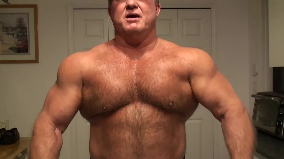 Macho Muscle Dad's Solo Flexing Session