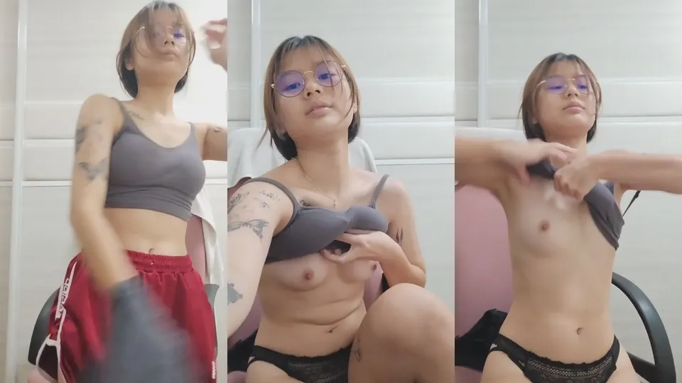 Malaysian tattooed hairless sister masturbates with toys 