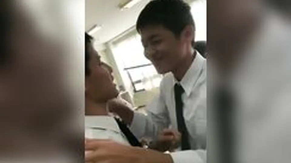 Male students kiss each other. twink porn tube