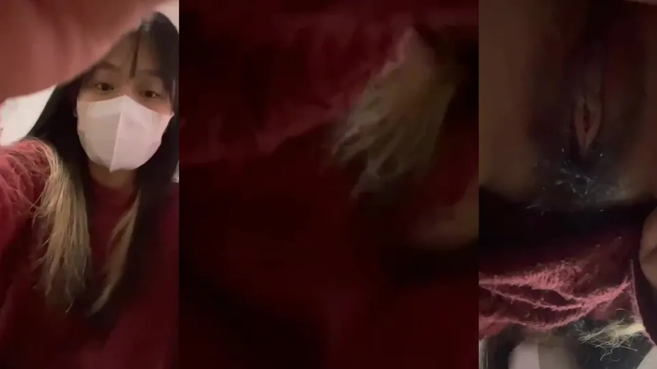 Masked girl takes selfie of her tender pussy and spreads her pussy 