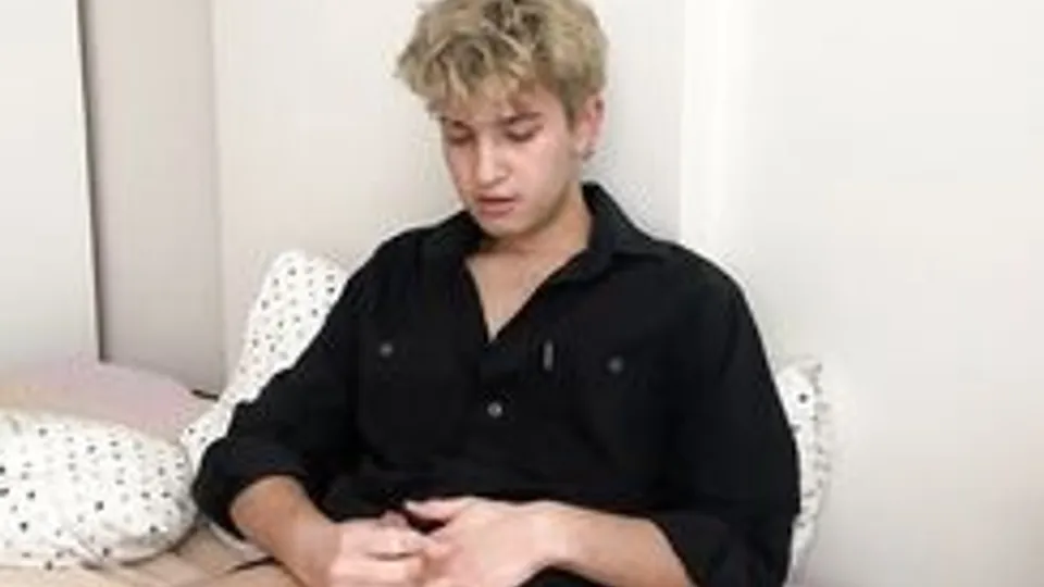 Twink Masturbates and Cums Hard in Bed
