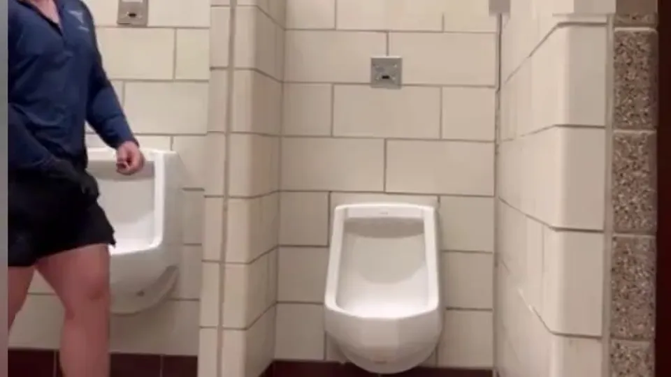 Beefy Guy Gets Pounded in Mens Room