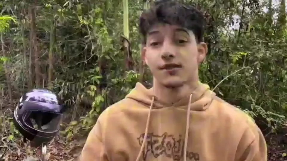Motorcycle boy jerking off at forest
