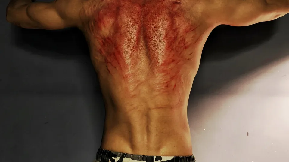 Muscle Boy's Hard BDSM Cock Beating