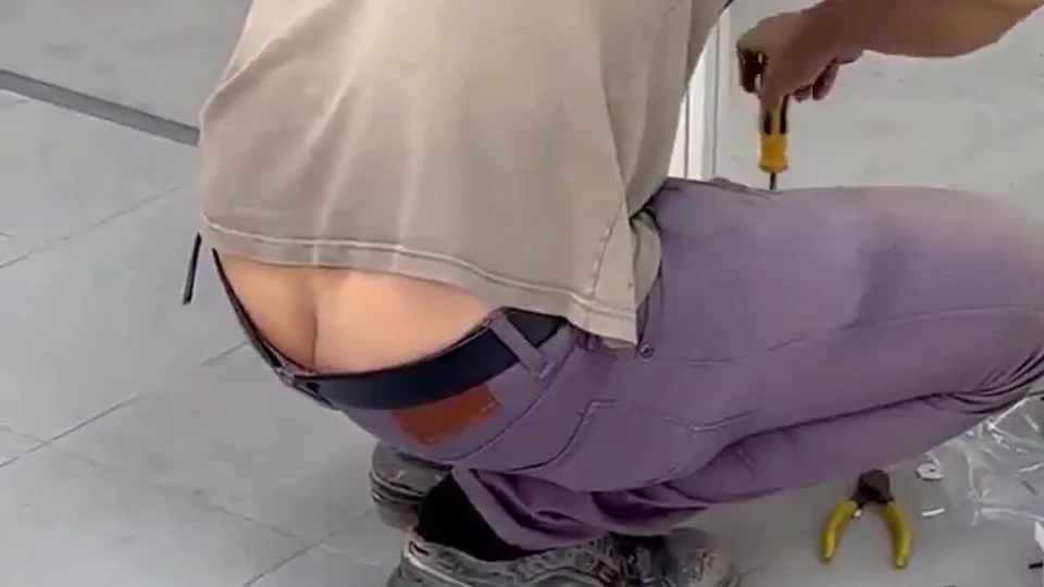 Muscular Lad's Butt Crack at Work