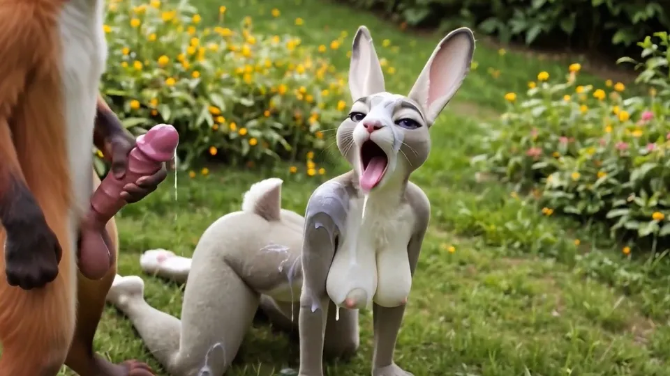 Nick Wilde bends busty bunny Judy over his desk outdoors & cums all over her cute face