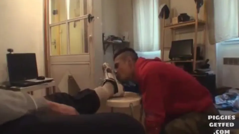 Slave Cleans Master's Sneakers and Drinks Piss