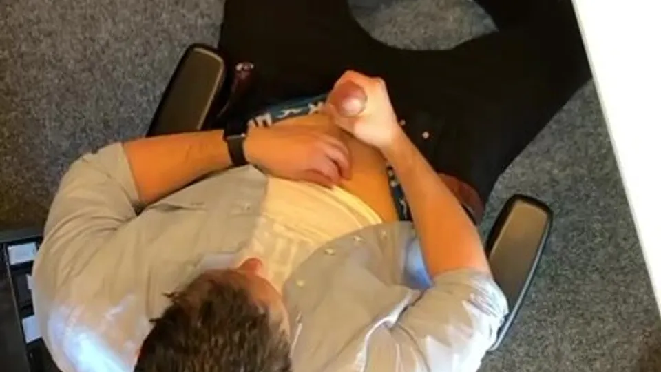 Office jerk off - upper view - ThisVid.com