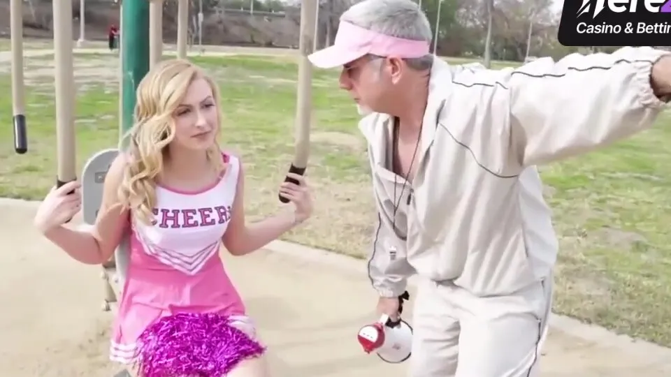 Old fellow likes observing young cheerleader
