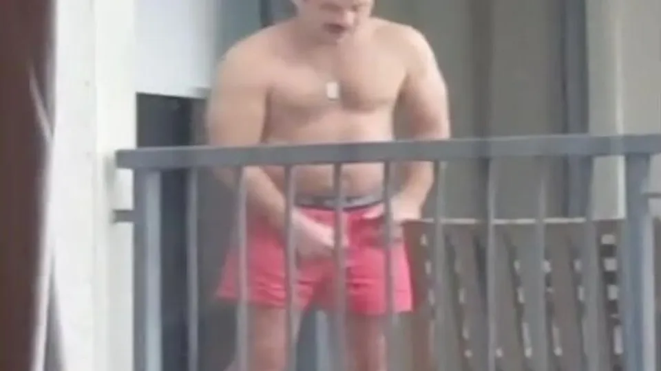 Older married dad wank on balcony - ThisVid.com