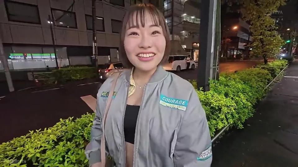 Asian Girl Teases Poolside in Bomber Jacket