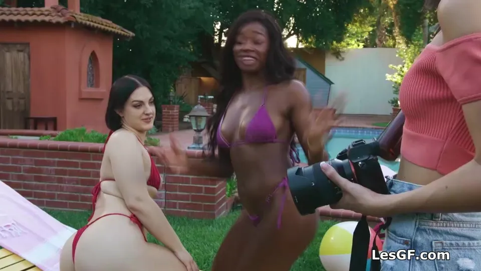 Poolside Threesome: Bikini Babes & Black Hunk