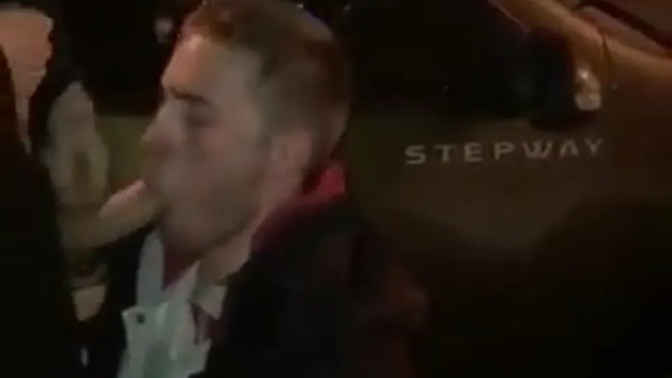 Pig throat fucked by taxi driver outside cab - ThisVid.com