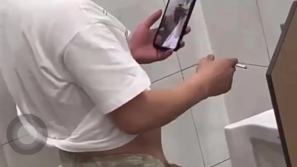 Asian Daddy Pissing with Thick Cock