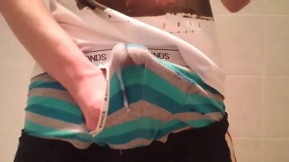 Cum in Blue Grey Stripes Undies