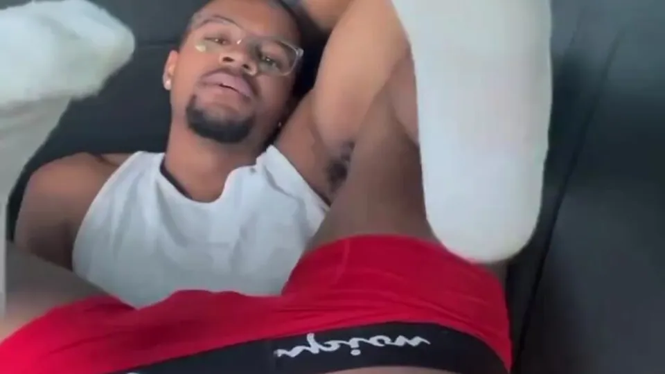 Ebony Twink Teases and Strokes in Car