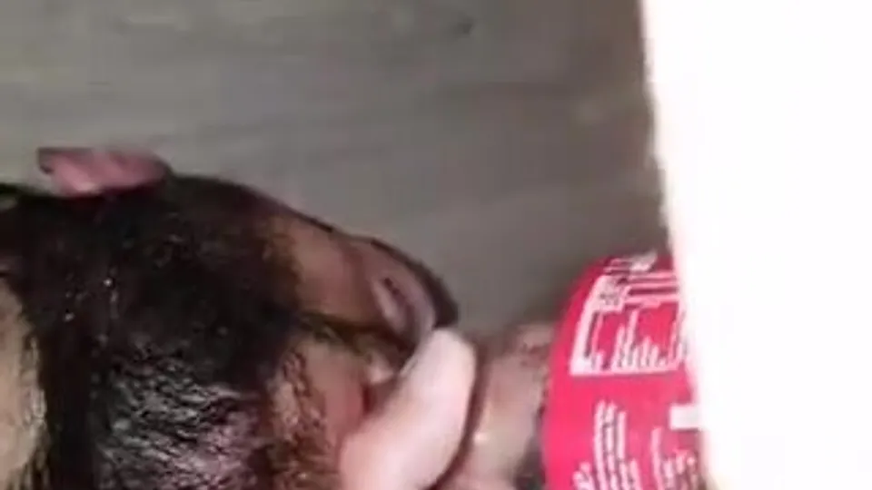 PREVIEW @Hairymine1 (twitter) drops enema in slave's mouth - ThisVid.com