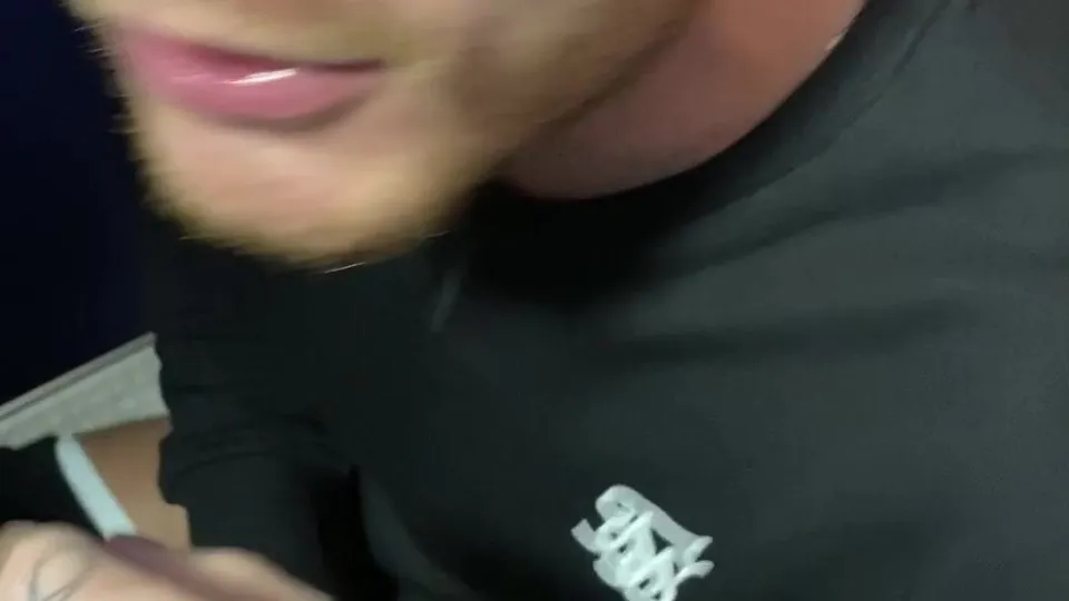 Blond Muscle Worships & Swallows in Public Restroom