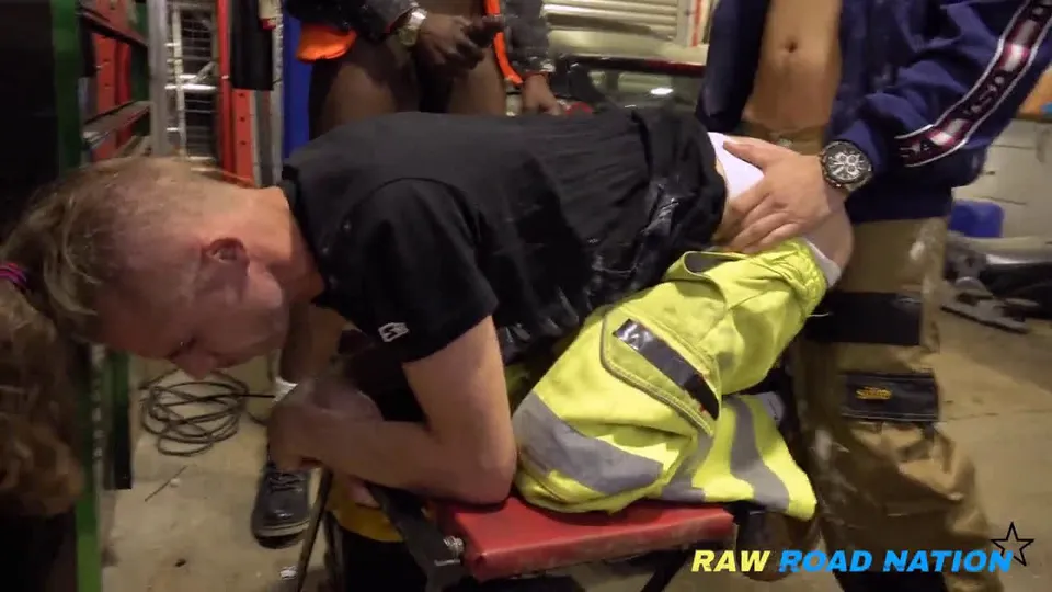Raw Road Nation - 4 grease monkey’s use slut's hole & leave him dripping.mp4