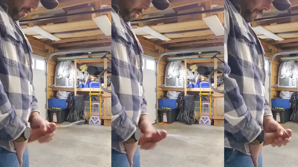 Redneck jerking his dick off in storage shed & cumming - ThisVid.com