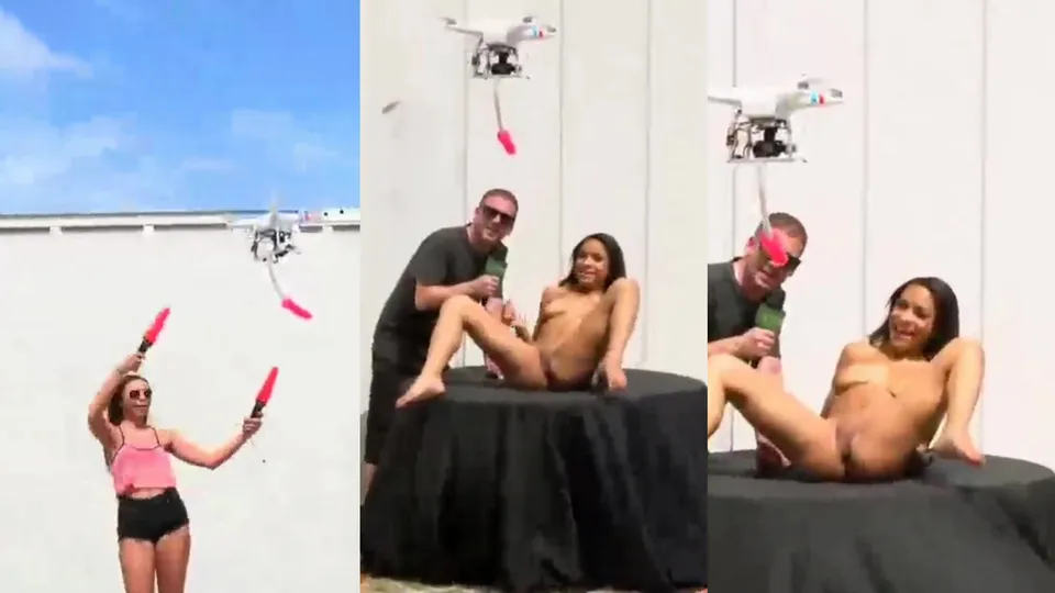 Remote control aerial camera with dildo inserted into pussy  