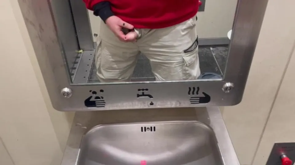 Risky wank in public toilet, thick cumshot.