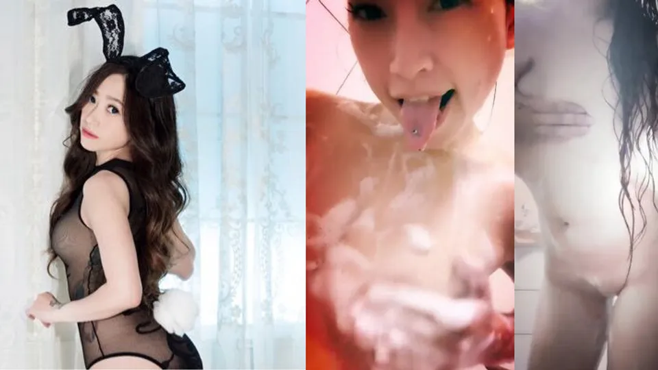 Sexy beauties with small breasts and tongue rings take selfies in the shower  