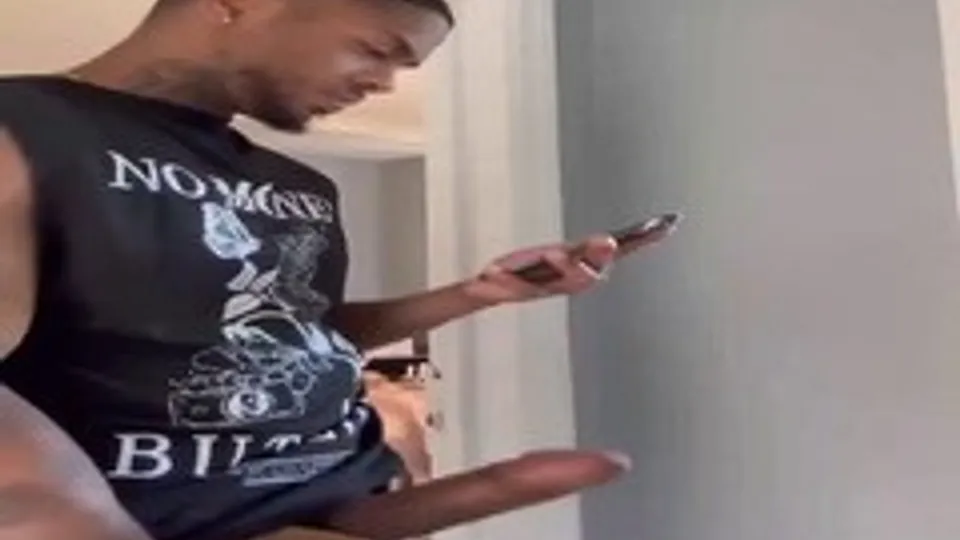 Sexy black stud jerking his big hard cock - ThisVid.com