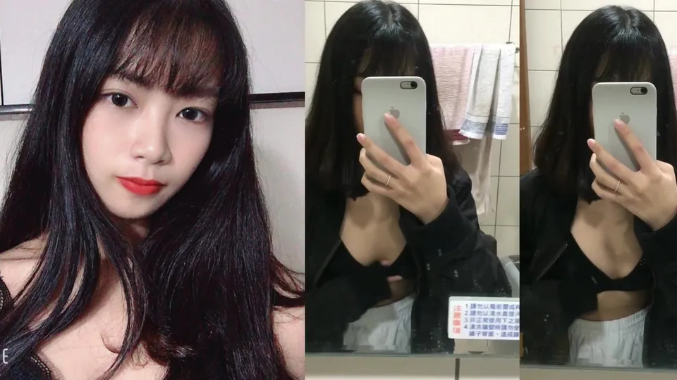 Sexy girl rubs her breasts and takes a selfie 