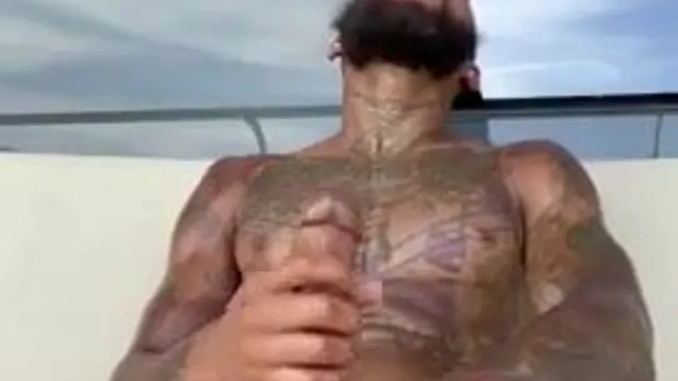 Sexy hunk strokes big black dick on balcony - ThisVid.com