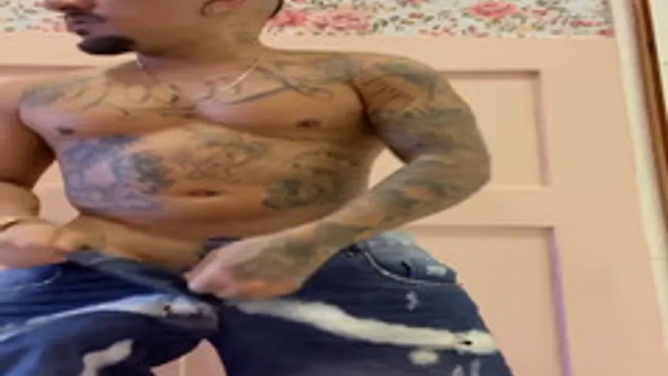 Sexy little tatted-up stud flashing his big hard cock - ThisVid.com