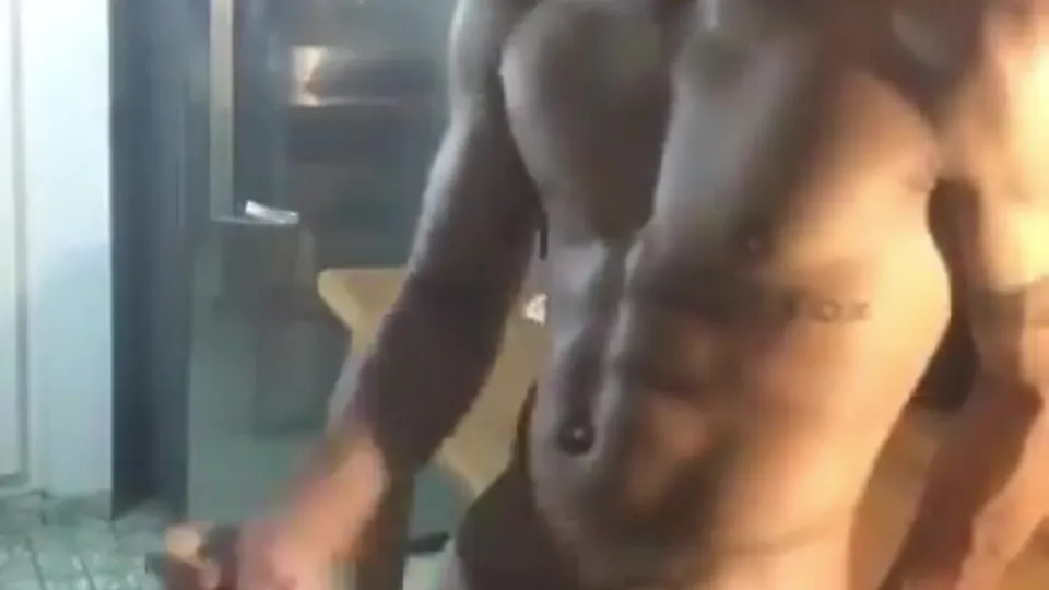 Sexy MF works his horse cock at the kitchen table - ThisVid.com