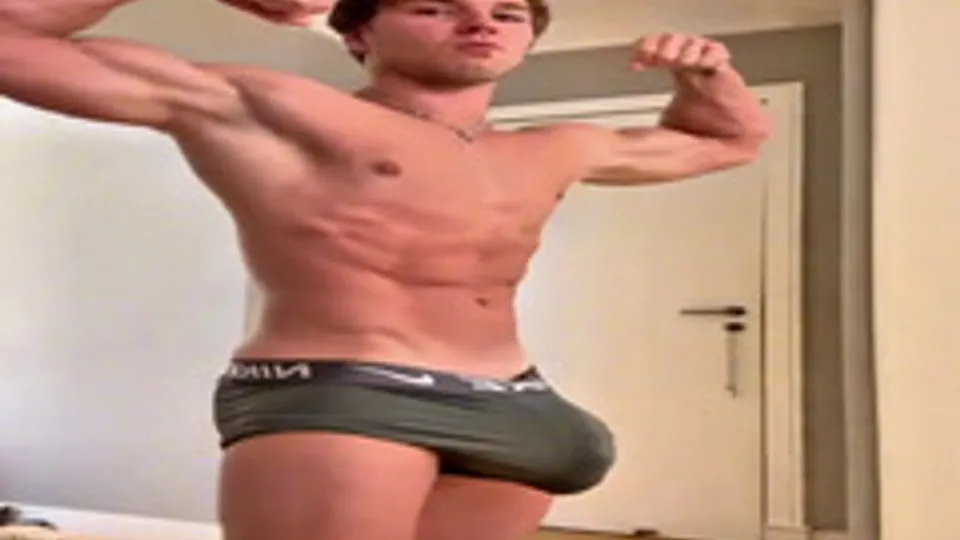 Sexy young fit white stud shows off monster bulge - ThisVid.com