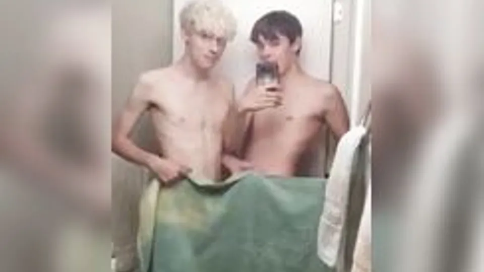 Cute Twinks Masturbate Together in House