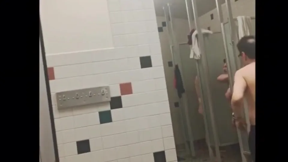 Gym Shower Voyeur: Hard Boner