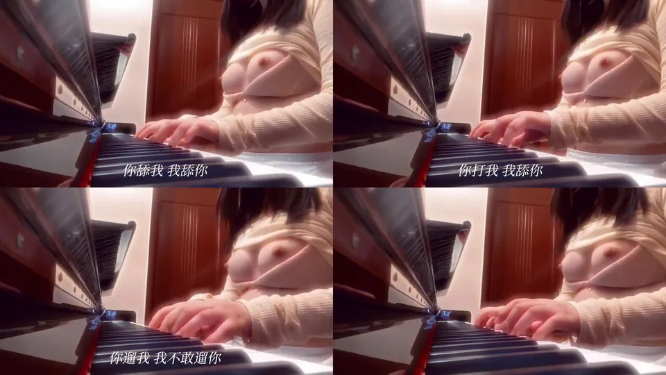 Showing breasts, playing piano and singing  