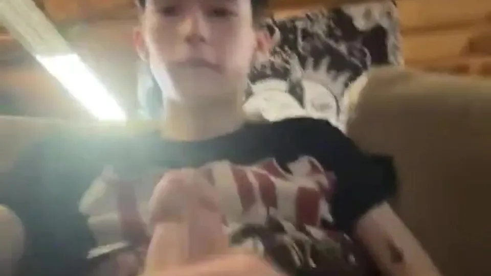 Skinny tattooed twink jerks off